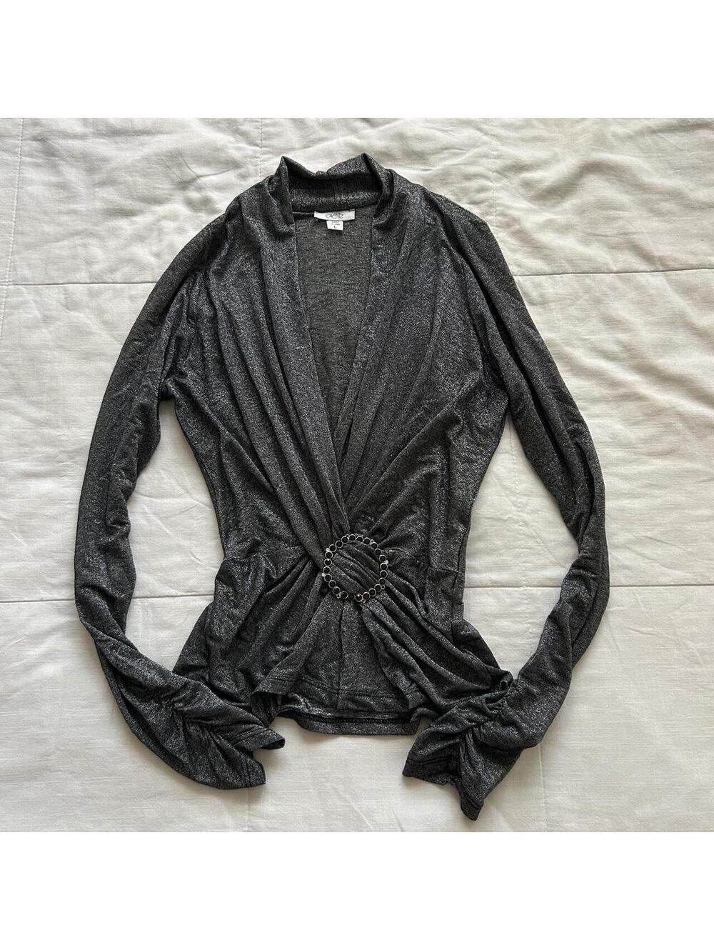 Cache Size XL Charcoal Shimmer Buckle Wrap Cardigan Y2K Going Out Top